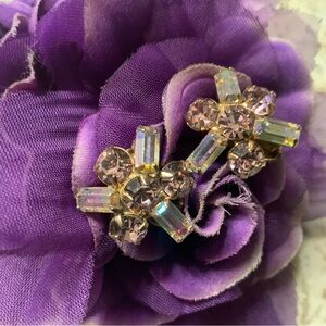 Vintage Lavender crystal and aurora Borealis crystal clip on earrings.